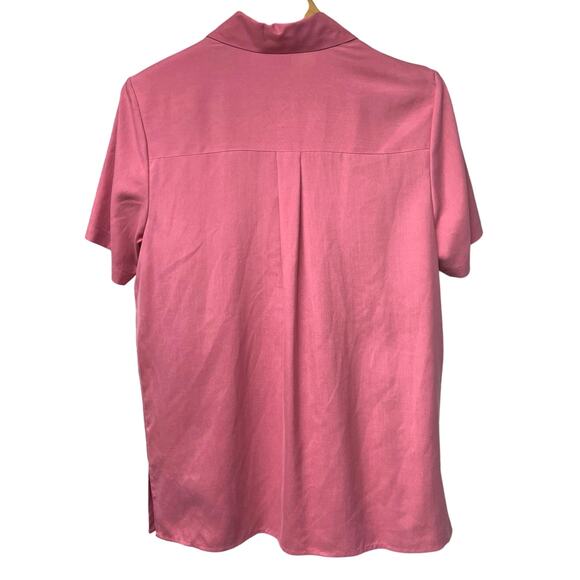 Vintage Anna & Frank Pink Silk Blouse Small Short Sleeve Pocket Button Front Top - Picture 2 of 4